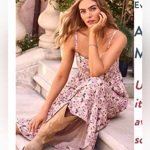 Evereve x Z Supply Angel Eyes Toile Floral Midi Dress Sand Cottage Beach NWOT